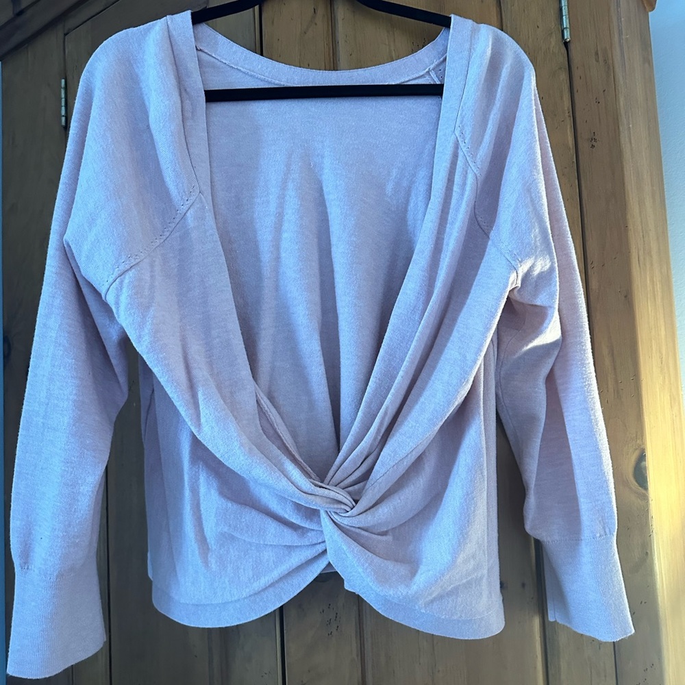 Light pink, Victoria’s Secret sweater. Cute open back